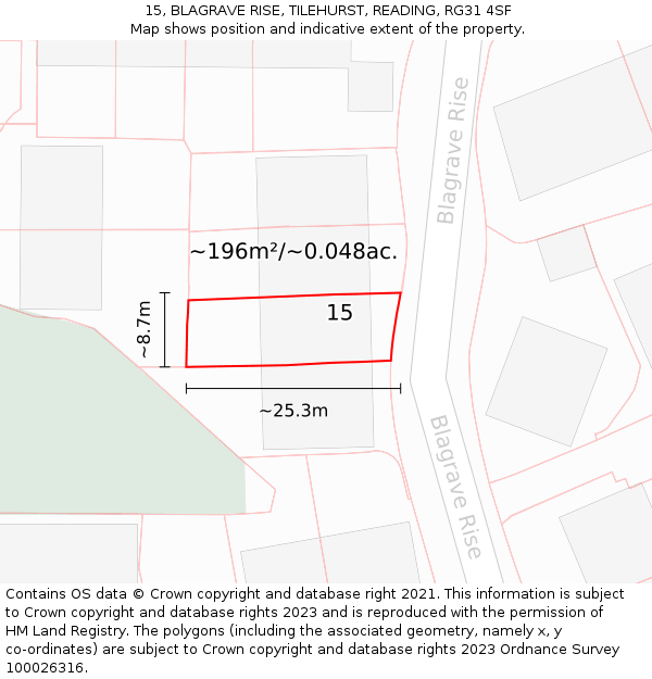 15, BLAGRAVE RISE, TILEHURST, READING, RG31 4SF: Plot and title map