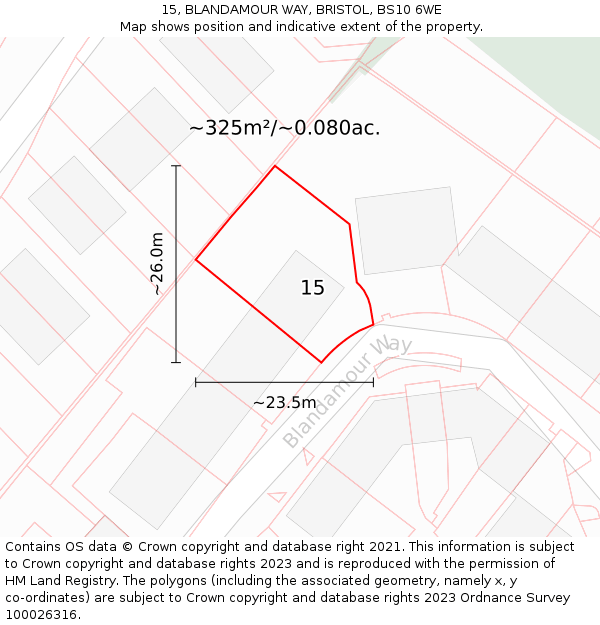 15, BLANDAMOUR WAY, BRISTOL, BS10 6WE: Plot and title map