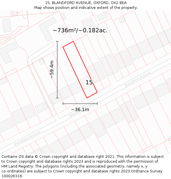 15, BLANDFORD AVENUE, OXFORD, OX2 8EA: Plot and title map