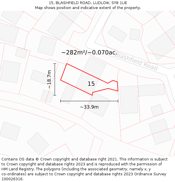 15, BLASHFIELD ROAD, LUDLOW, SY8 1UE: Plot and title map