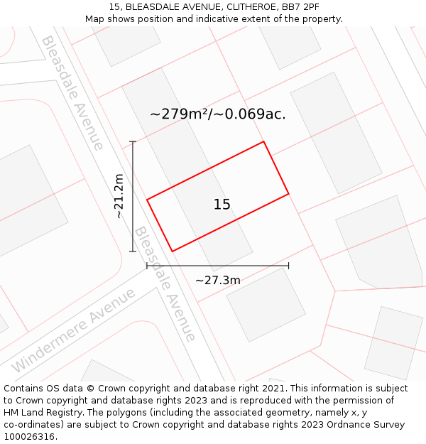 15, BLEASDALE AVENUE, CLITHEROE, BB7 2PF: Plot and title map