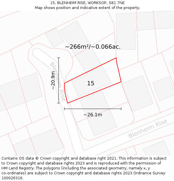 15, BLENHEIM RISE, WORKSOP, S81 7NE: Plot and title map