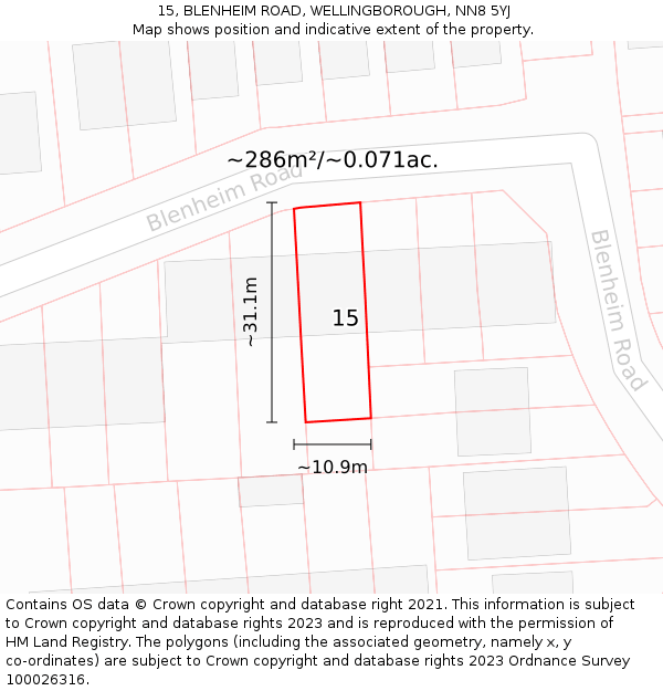 15, BLENHEIM ROAD, WELLINGBOROUGH, NN8 5YJ: Plot and title map