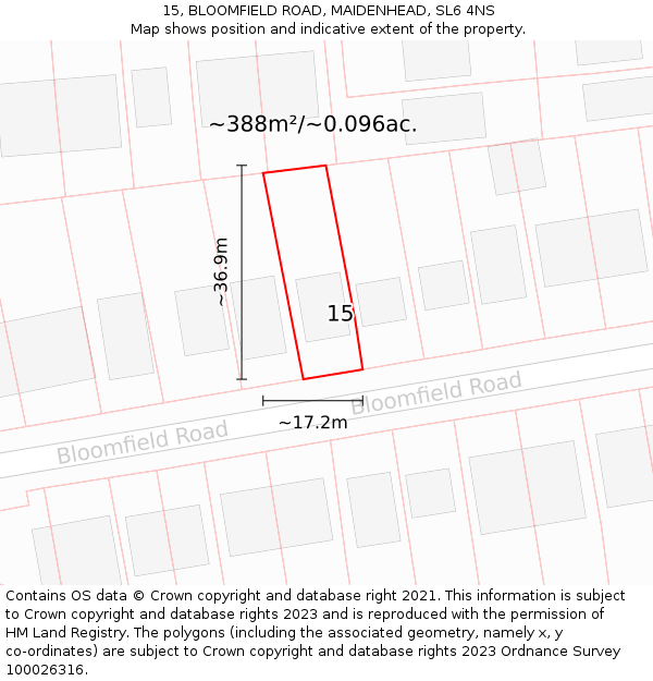 15, BLOOMFIELD ROAD, MAIDENHEAD, SL6 4NS: Plot and title map