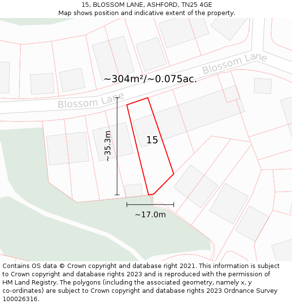 15, BLOSSOM LANE, ASHFORD, TN25 4GE: Plot and title map