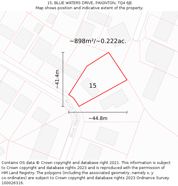 15, BLUE WATERS DRIVE, PAIGNTON, TQ4 6JE: Plot and title map