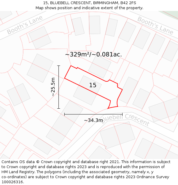 15, BLUEBELL CRESCENT, BIRMINGHAM, B42 2FS: Plot and title map