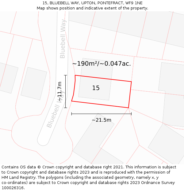 15, BLUEBELL WAY, UPTON, PONTEFRACT, WF9 1NE: Plot and title map