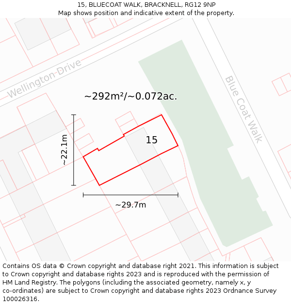 15, BLUECOAT WALK, BRACKNELL, RG12 9NP: Plot and title map