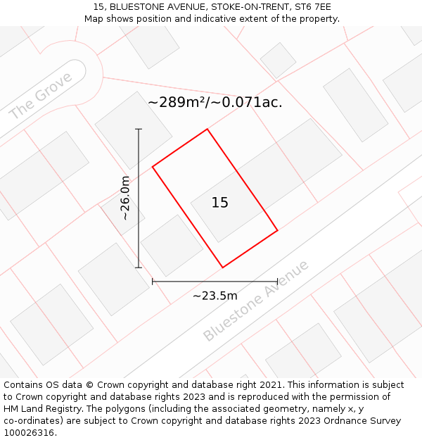 15, BLUESTONE AVENUE, STOKE-ON-TRENT, ST6 7EE: Plot and title map