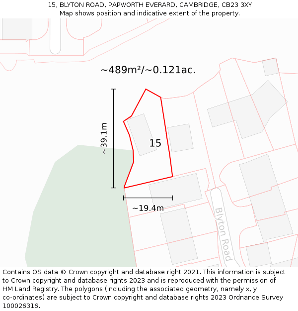 15, BLYTON ROAD, PAPWORTH EVERARD, CAMBRIDGE, CB23 3XY: Plot and title map