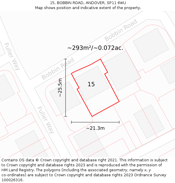 15, BOBBIN ROAD, ANDOVER, SP11 6WU: Plot and title map