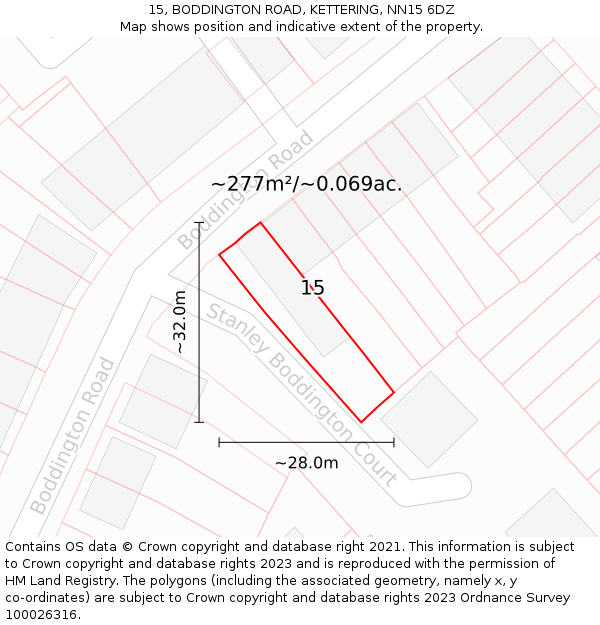 15, BODDINGTON ROAD, KETTERING, NN15 6DZ: Plot and title map