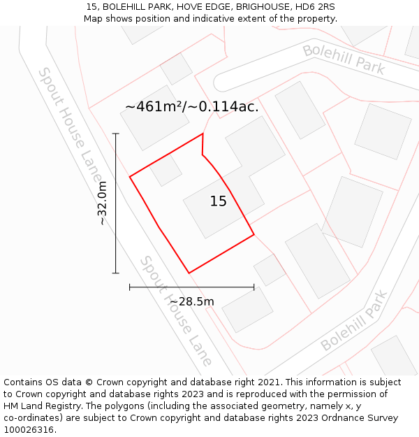 15, BOLEHILL PARK, HOVE EDGE, BRIGHOUSE, HD6 2RS: Plot and title map