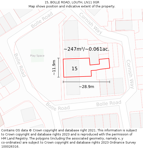 15, BOLLE ROAD, LOUTH, LN11 0GR: Plot and title map