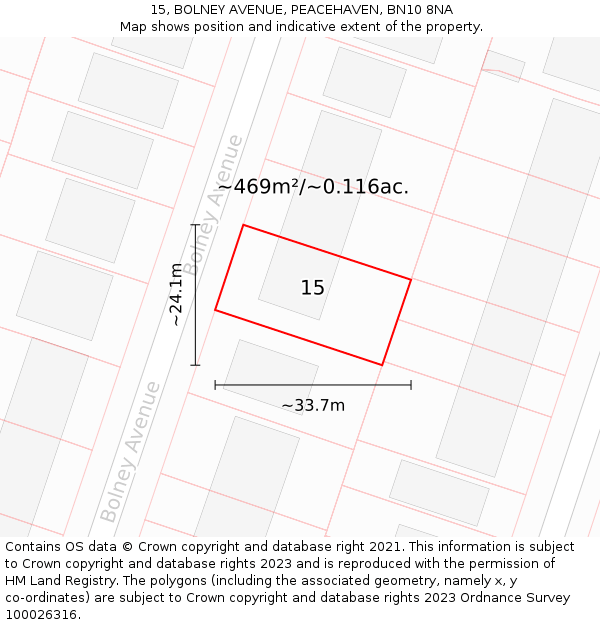 15, BOLNEY AVENUE, PEACEHAVEN, BN10 8NA: Plot and title map