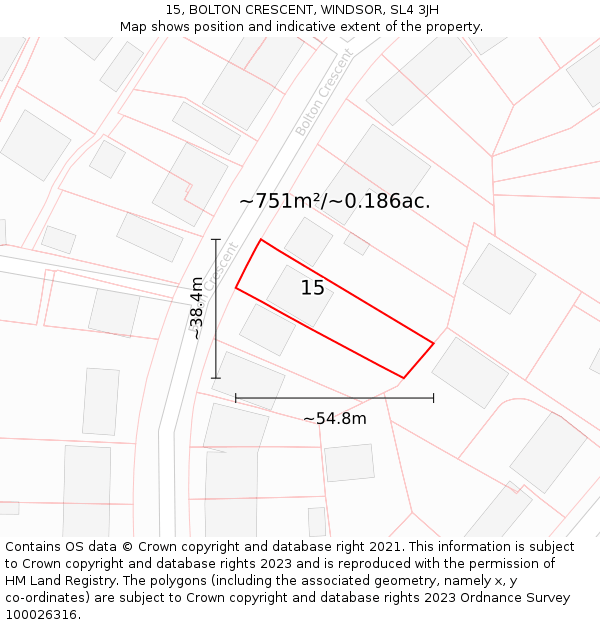 15, BOLTON CRESCENT, WINDSOR, SL4 3JH: Plot and title map