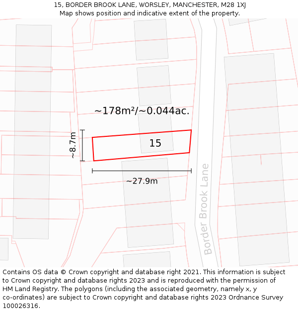 15, BORDER BROOK LANE, WORSLEY, MANCHESTER, M28 1XJ: Plot and title map