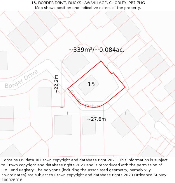 15, BORDER DRIVE, BUCKSHAW VILLAGE, CHORLEY, PR7 7HG: Plot and title map