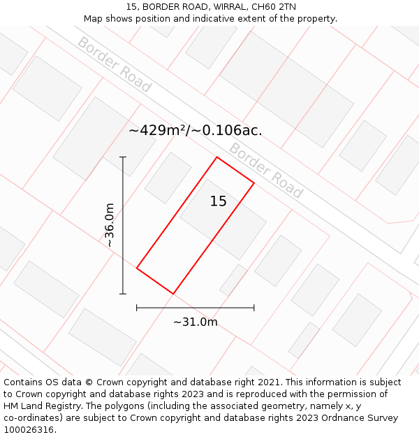 15, BORDER ROAD, WIRRAL, CH60 2TN: Plot and title map