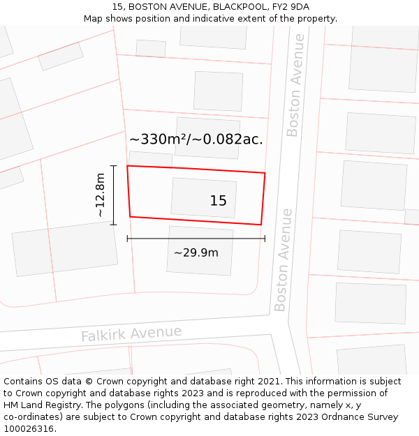 15, BOSTON AVENUE, BLACKPOOL, FY2 9DA: Plot and title map