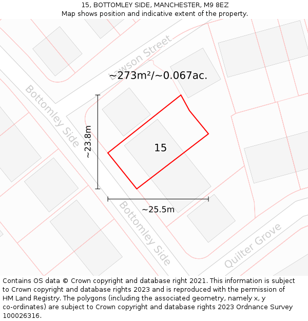 15, BOTTOMLEY SIDE, MANCHESTER, M9 8EZ: Plot and title map