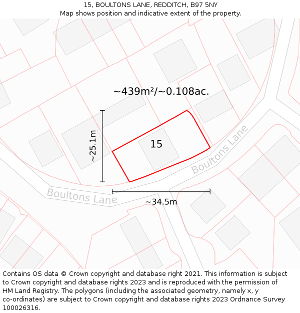 15, BOULTONS LANE, REDDITCH, B97 5NY: Plot and title map