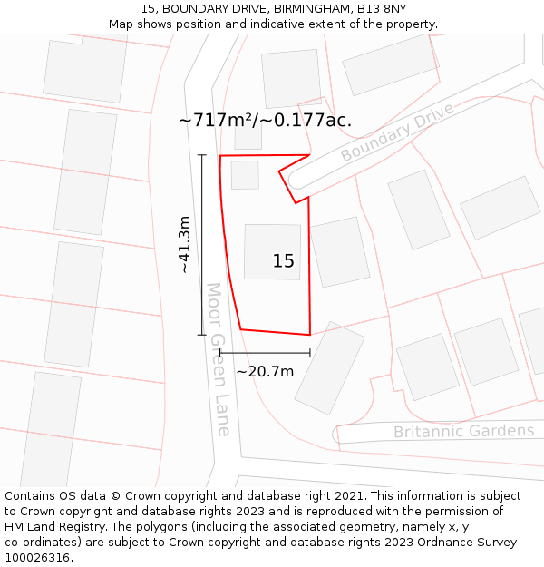 15, BOUNDARY DRIVE, BIRMINGHAM, B13 8NY: Plot and title map