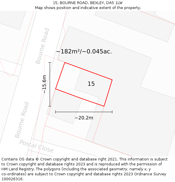 15, BOURNE ROAD, BEXLEY, DA5 1LW: Plot and title map