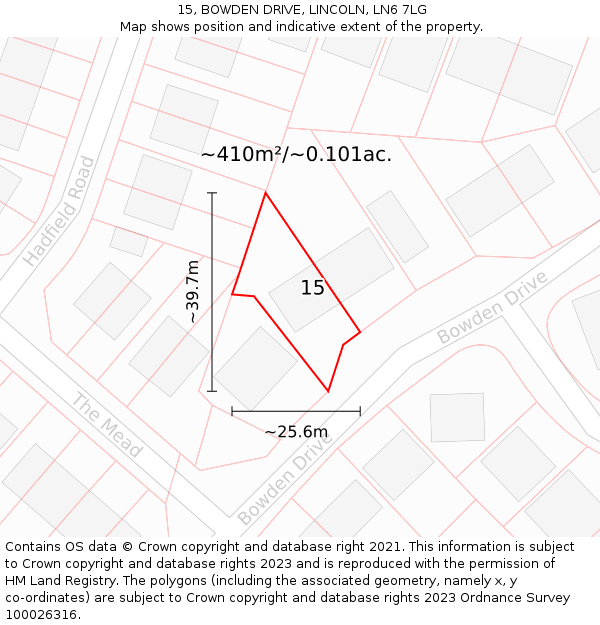 15, BOWDEN DRIVE, LINCOLN, LN6 7LG: Plot and title map