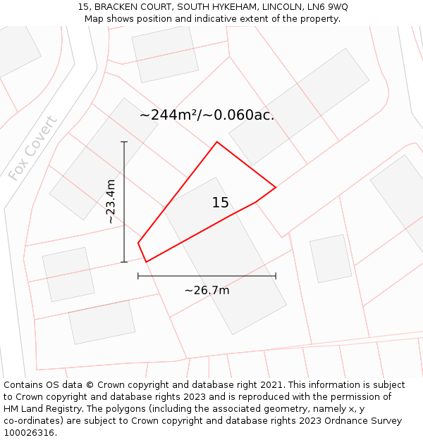 15, BRACKEN COURT, SOUTH HYKEHAM, LINCOLN, LN6 9WQ: Plot and title map