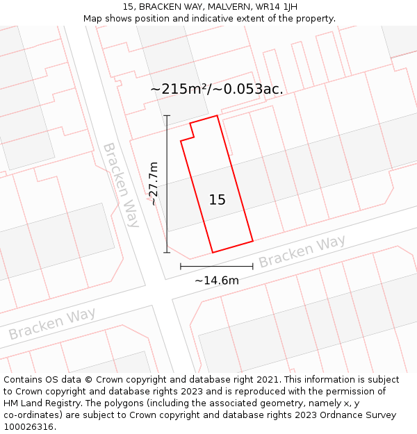 15, BRACKEN WAY, MALVERN, WR14 1JH: Plot and title map