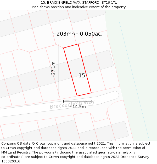 15, BRACKENFIELD WAY, STAFFORD, ST16 1TL: Plot and title map