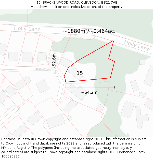 15, BRACKENWOOD ROAD, CLEVEDON, BS21 7AB: Plot and title map