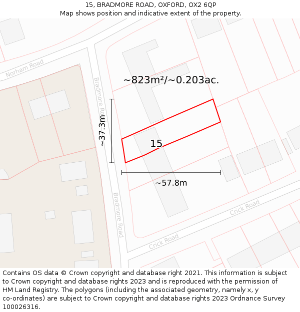 15, BRADMORE ROAD, OXFORD, OX2 6QP: Plot and title map