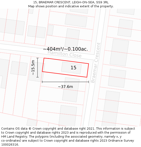 15, BRAEMAR CRESCENT, LEIGH-ON-SEA, SS9 3RL: Plot and title map