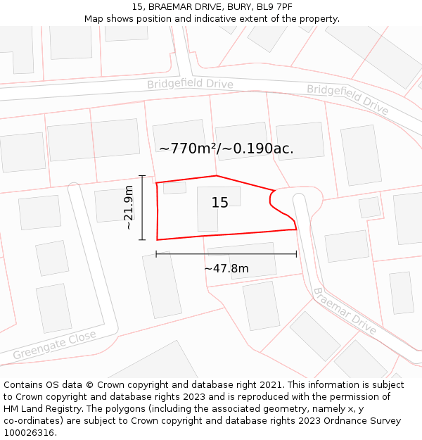 15, BRAEMAR DRIVE, BURY, BL9 7PF: Plot and title map