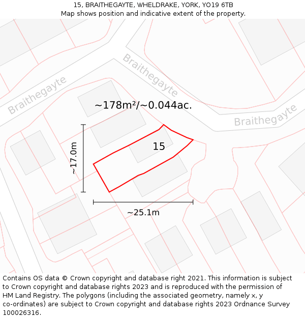 15, BRAITHEGAYTE, WHELDRAKE, YORK, YO19 6TB: Plot and title map