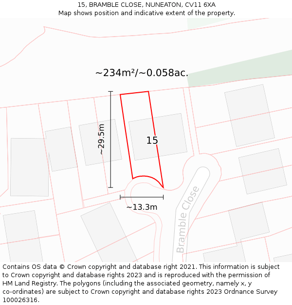 15, BRAMBLE CLOSE, NUNEATON, CV11 6XA: Plot and title map