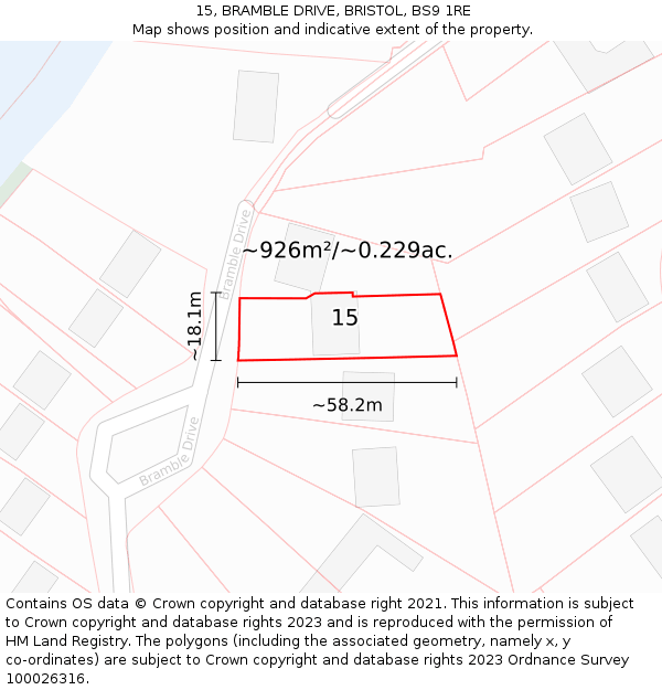 15, BRAMBLE DRIVE, BRISTOL, BS9 1RE: Plot and title map