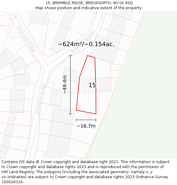 15, BRAMBLE RIDGE, BRIDGNORTH, WV16 4SQ: Plot and title map