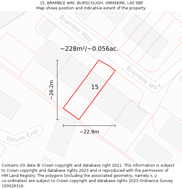 15, BRAMBLE WAY, BURSCOUGH, ORMSKIRK, L40 5BP: Plot and title map