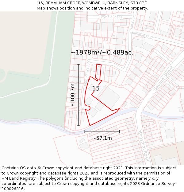 15, BRAMHAM CROFT, WOMBWELL, BARNSLEY, S73 8BE: Plot and title map