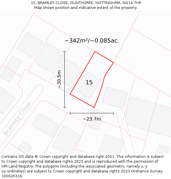 15, BRAMLEY CLOSE, GUNTHORPE, NOTTINGHAM, NG14 7HP: Plot and title map