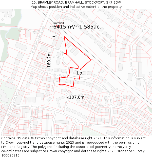 15, BRAMLEY ROAD, BRAMHALL, STOCKPORT, SK7 2DW: Plot and title map