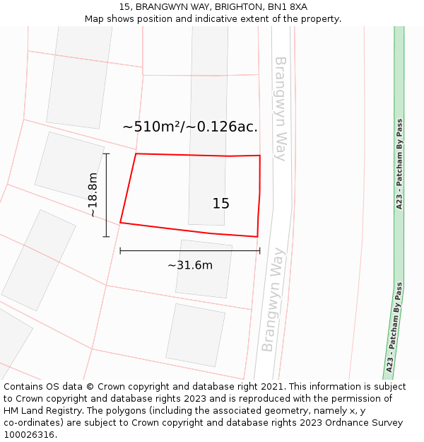 15, BRANGWYN WAY, BRIGHTON, BN1 8XA: Plot and title map