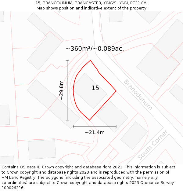 15, BRANODUNUM, BRANCASTER, KING'S LYNN, PE31 8AL: Plot and title map