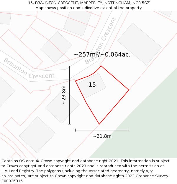 15, BRAUNTON CRESCENT, MAPPERLEY, NOTTINGHAM, NG3 5SZ: Plot and title map