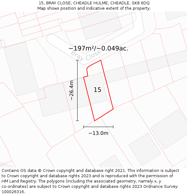 15, BRAY CLOSE, CHEADLE HULME, CHEADLE, SK8 6DQ: Plot and title map
