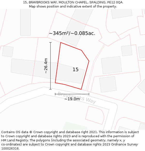 15, BRAYBROOKS WAY, MOULTON CHAPEL, SPALDING, PE12 0QA: Plot and title map